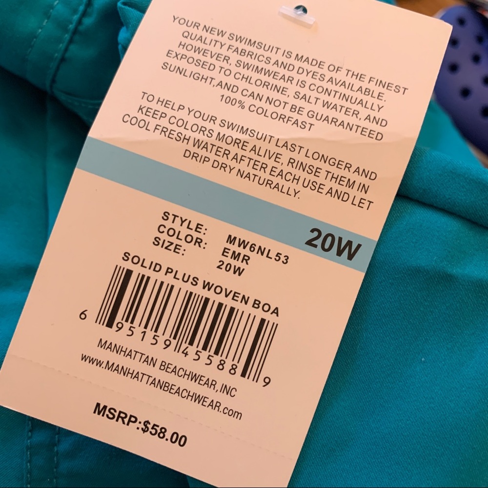 NWT MAXINE OF HOLLYWOOD Size 20W Turquoise Swimsuit Shorts w/ Attached Brief - Picture 4 of 5